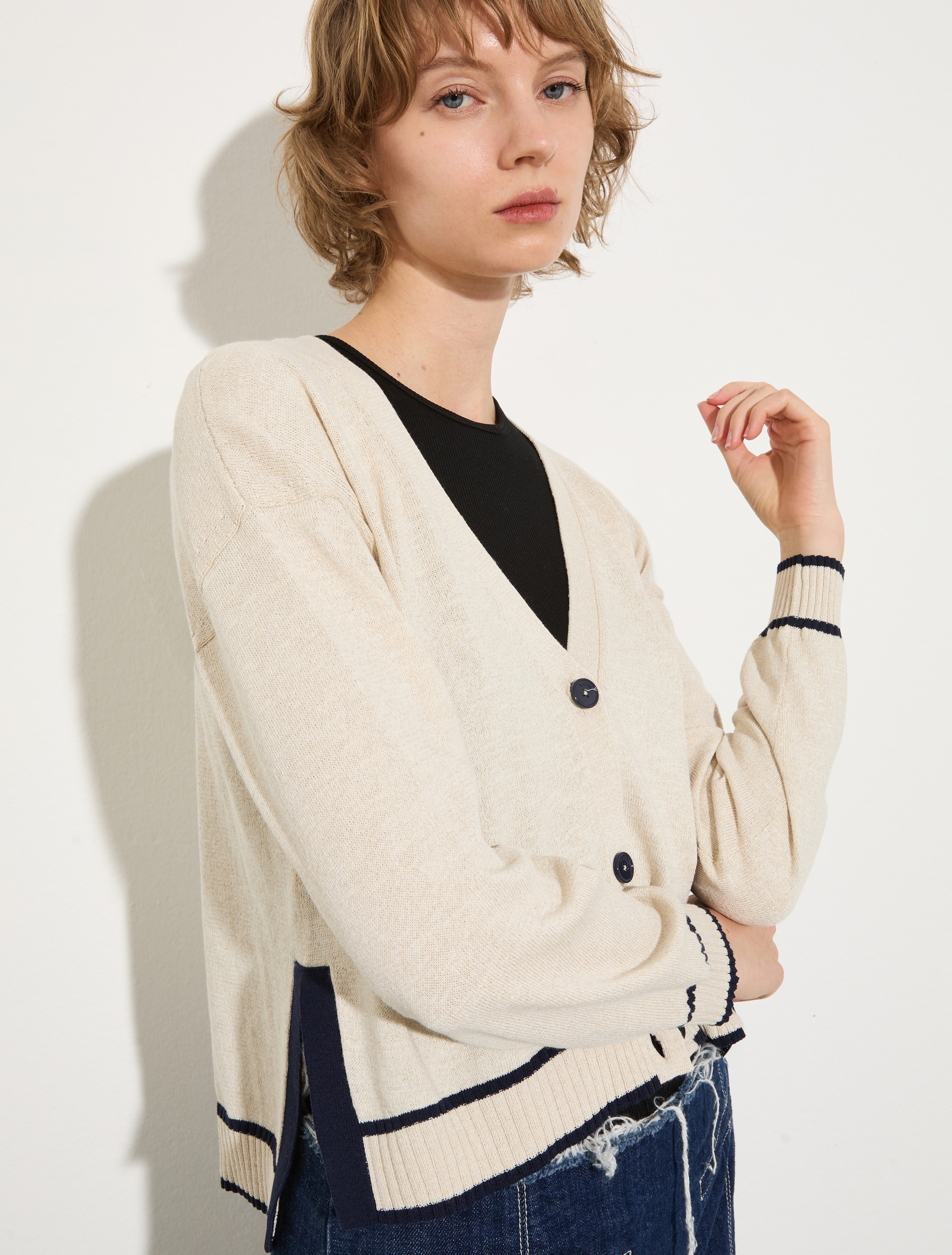 Mouliné yarn cardigan - BEIGE - MAX&Co. - 3