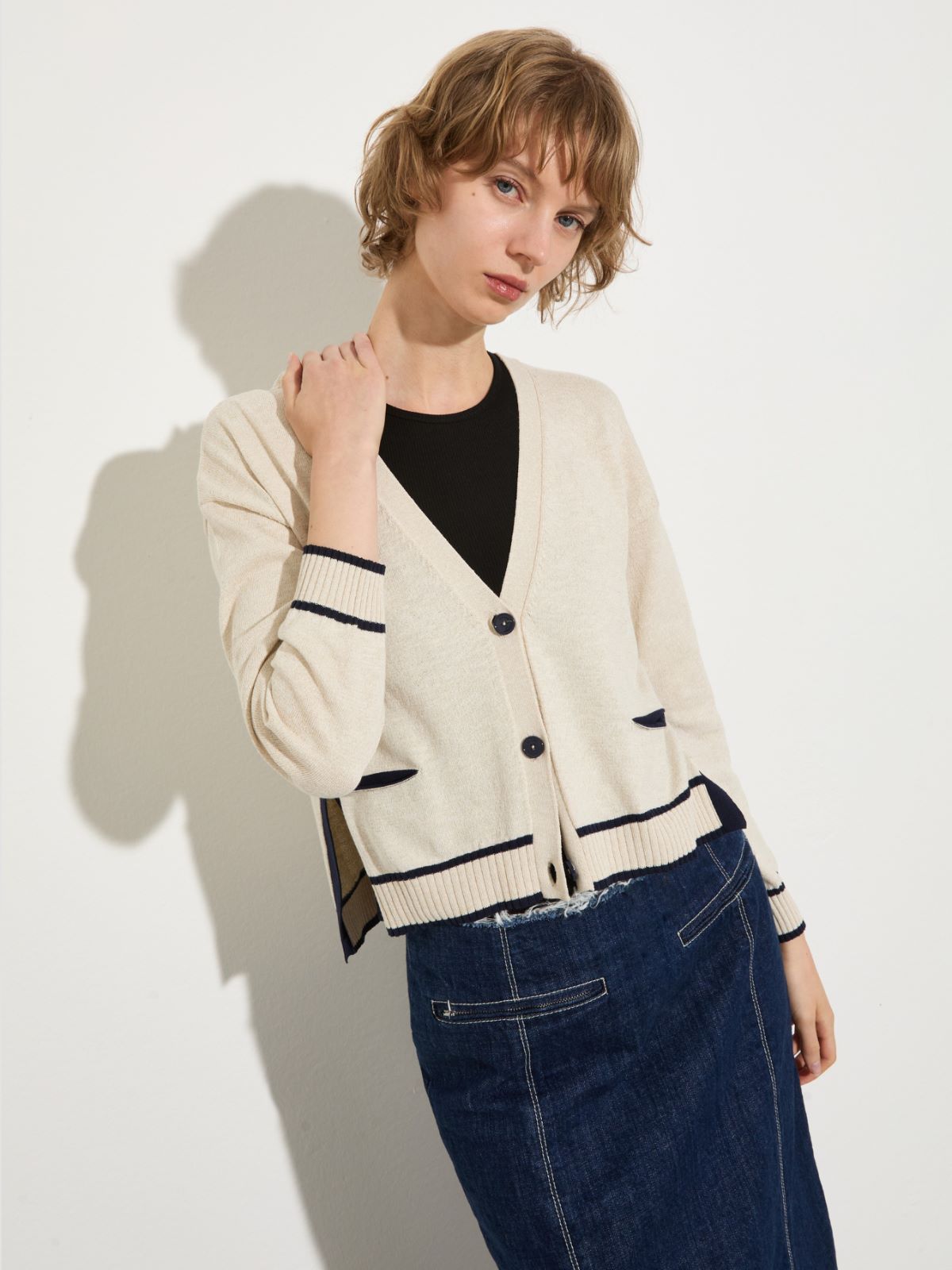 Mouliné yarn cardigan - BEIGE - MAX&Co.