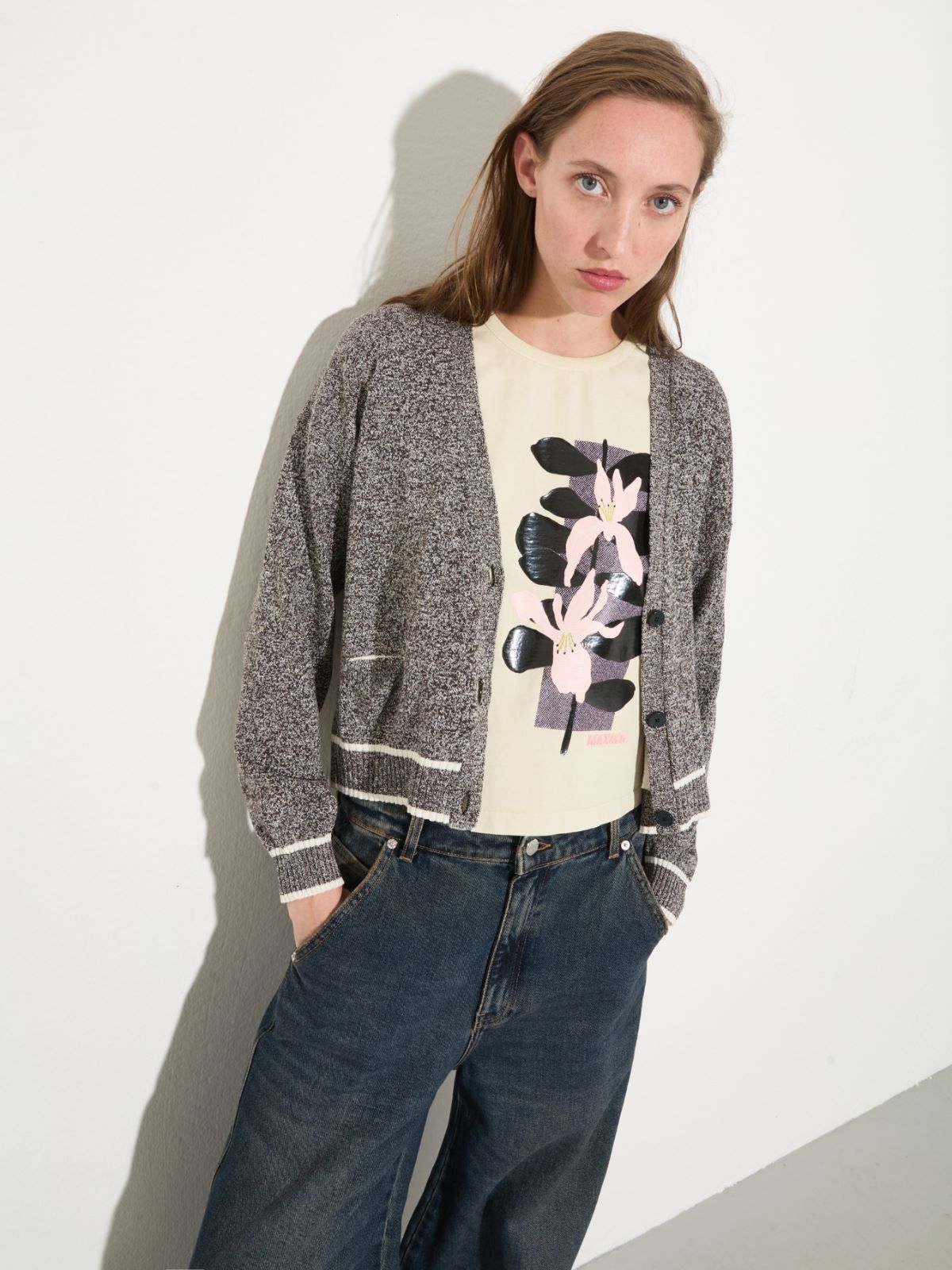 Mouliné yarn cardigan - BLACK - MAX&Co.