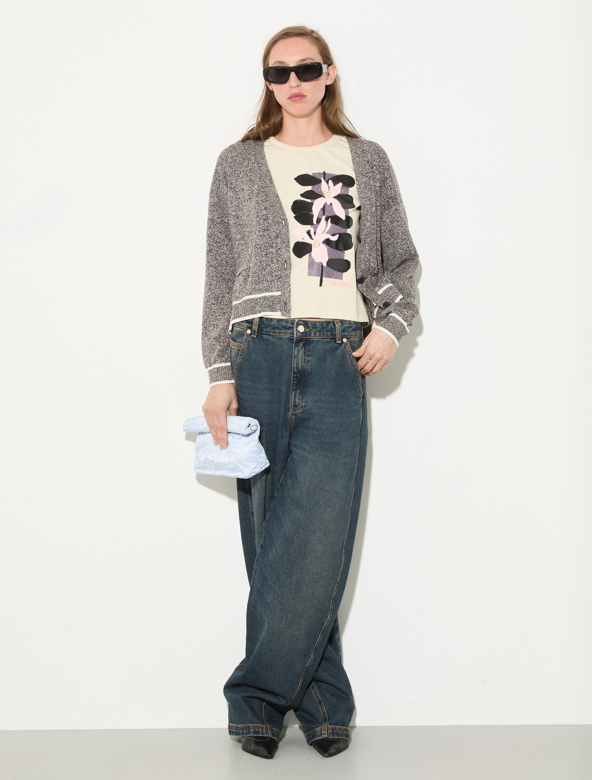 Mouliné yarn cardigan - BLACK - MAX&Co. - 4