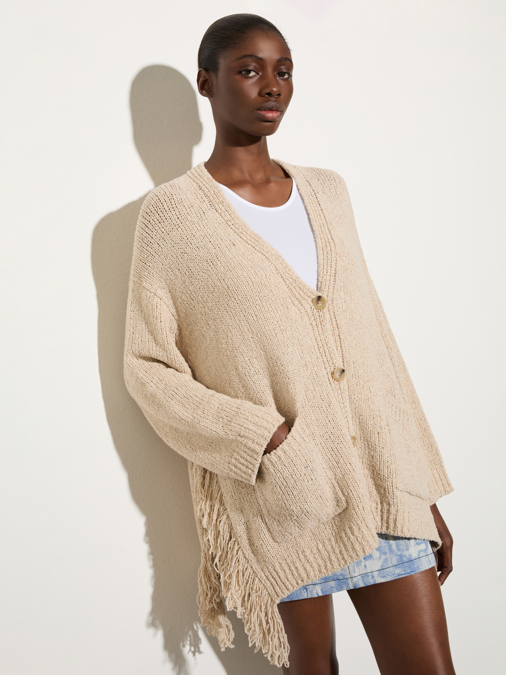 Bouclé cardigan with fringes, ice | MAX&Co. Bouclé cardigan with fringes - ICE - MAX&Co.