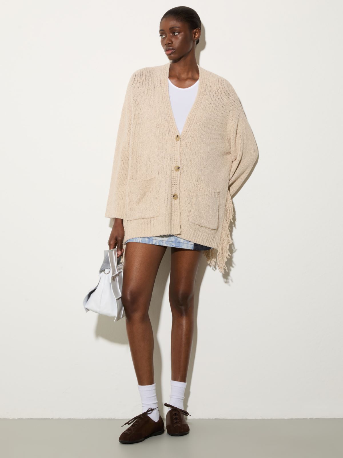 Bouclé cardigan with fringes, ice | MAX&Co. Bouclé cardigan with fringes - ICE - MAX&Co. - 4