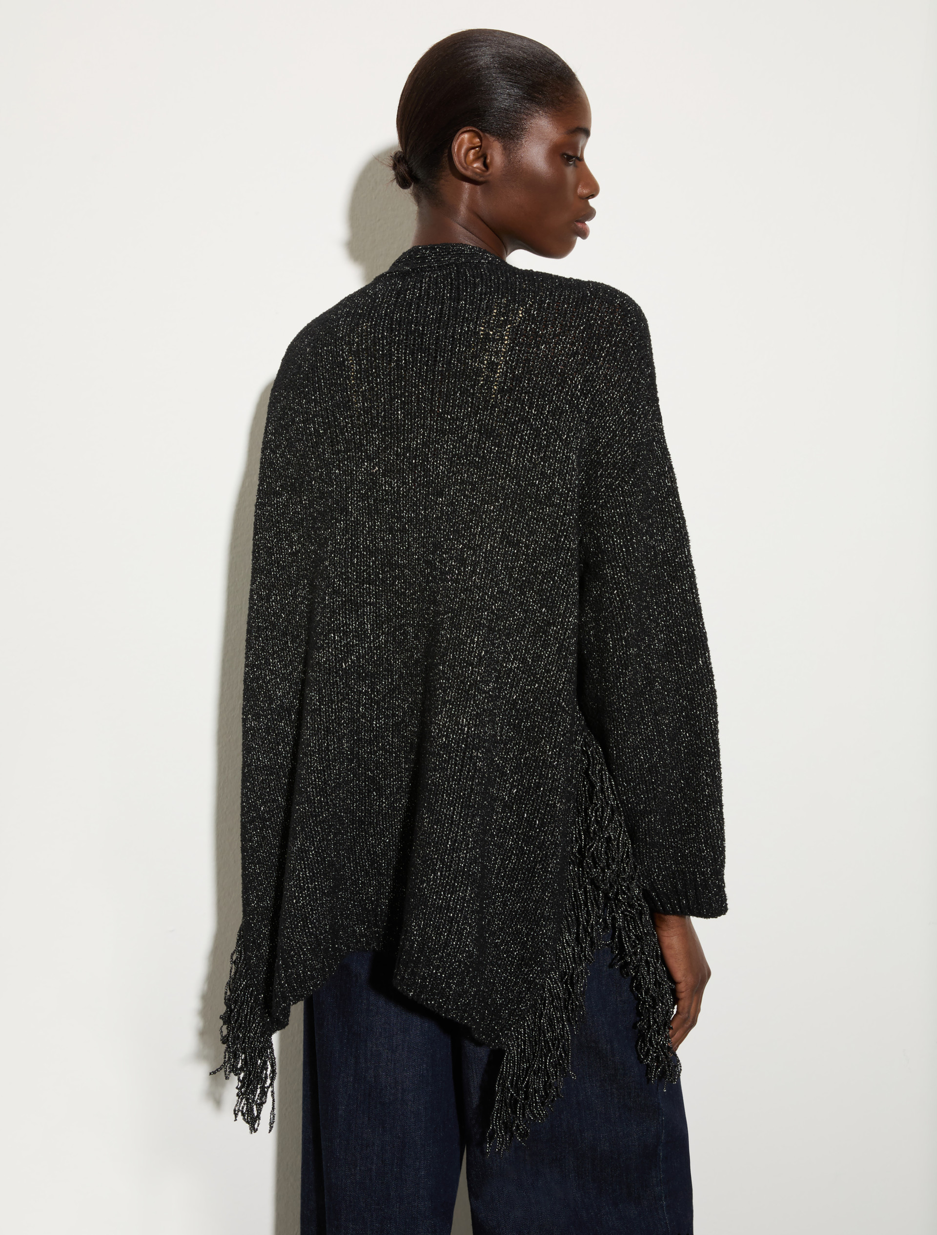 Bouclé cardigan with fringes, black | MAX&Co. Bouclé cardigan with fringes - BLACK - MAX&Co. - 2