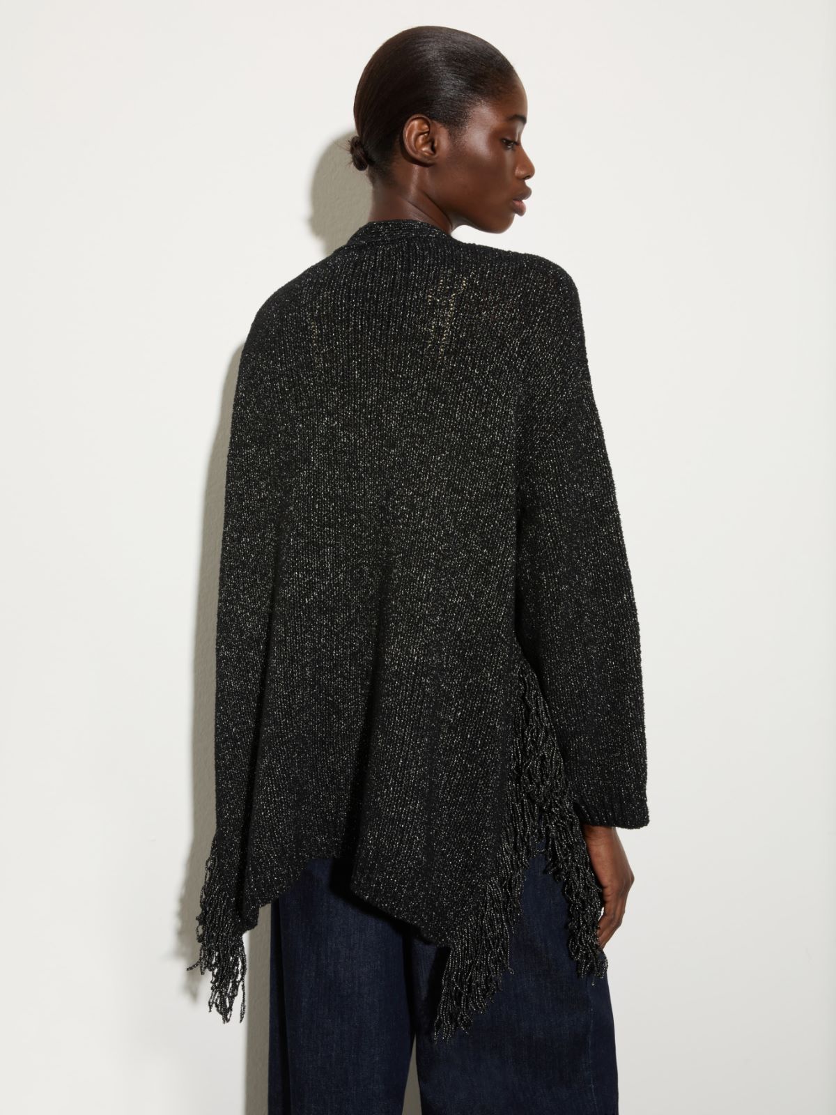 Bouclé cardigan with fringes, black | MAX&Co. Bouclé cardigan with fringes - BLACK - MAX&Co. - 2