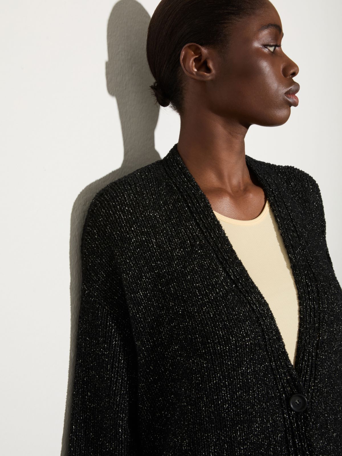 Bouclé cardigan with fringes, black | MAX&Co. Bouclé cardigan with fringes - BLACK - MAX&Co. - 3