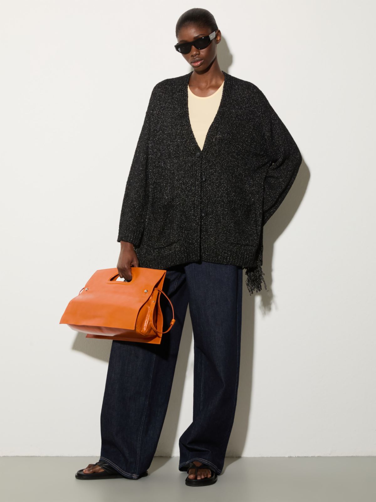 Bouclé cardigan with fringes, black | MAX&Co. Bouclé cardigan with fringes - BLACK - MAX&Co. - 4