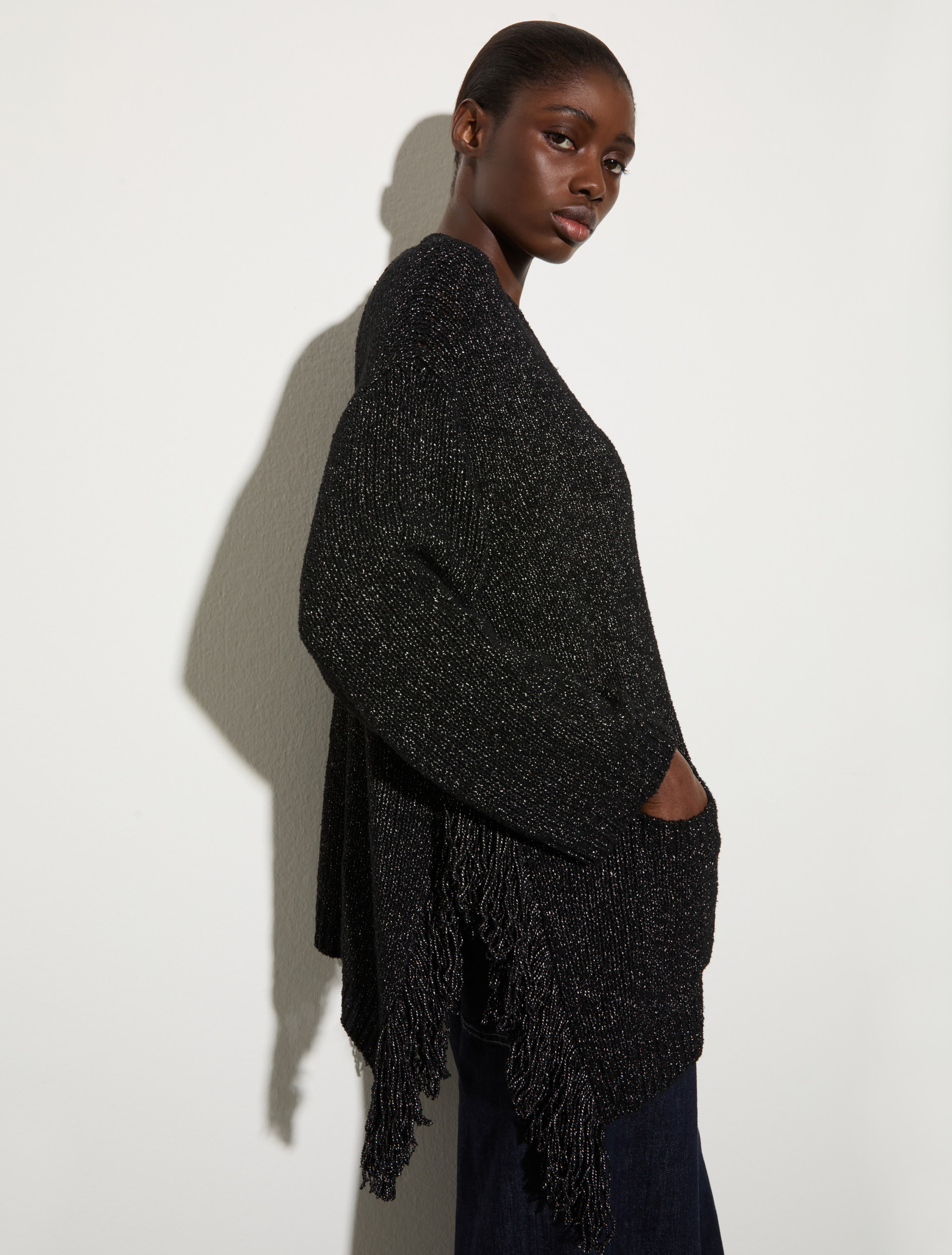 Bouclé cardigan with fringes, black | MAX&Co. Bouclé cardigan with fringes - BLACK - MAX&Co. - 6