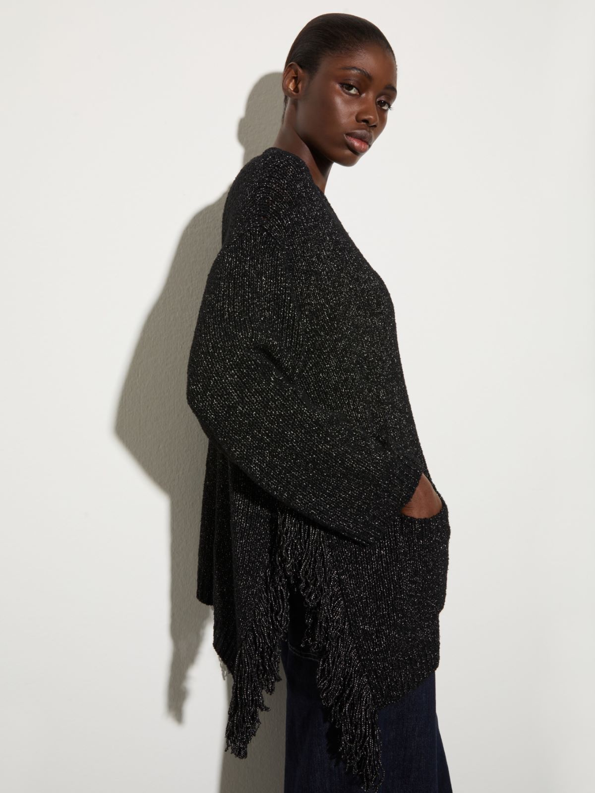 Bouclé cardigan with fringes, black | MAX&Co. Bouclé cardigan with fringes - BLACK - MAX&Co. - 6