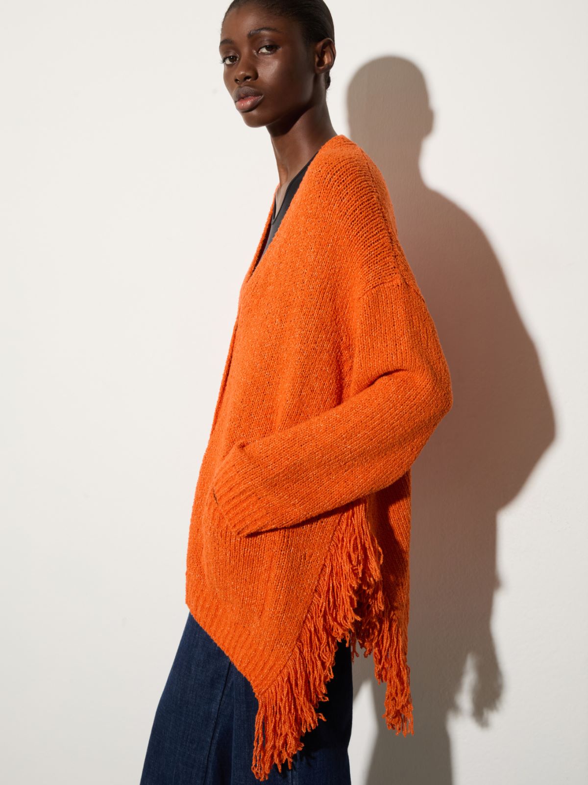 Bouclé cardigan with fringes, orange | MAX&Co. Bouclé cardigan with fringes - ORANGE - MAX&Co. - 3