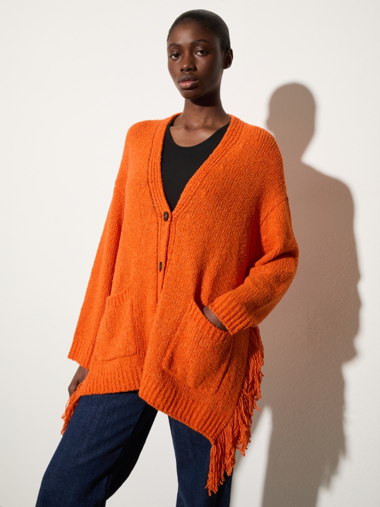 Bouclé cardigan with fringes Bouclé cardigan with fringes - ORANGE - MAX&Co.