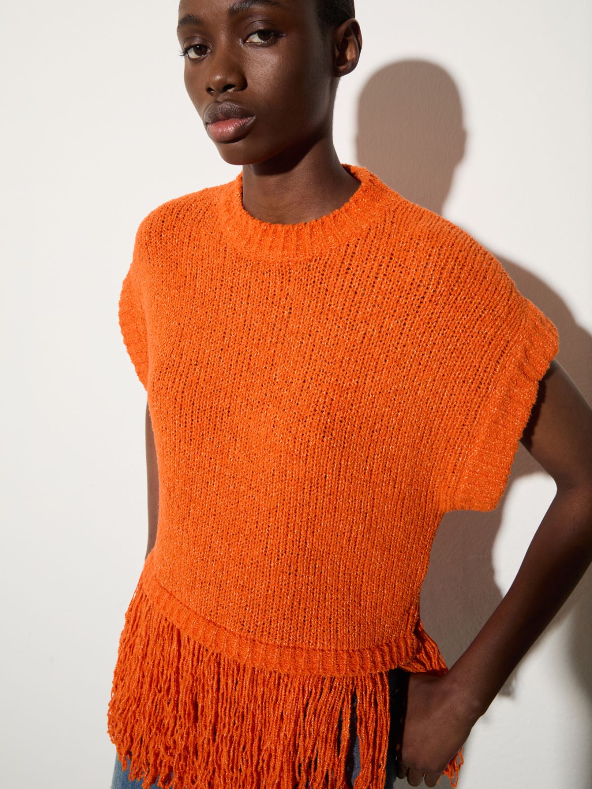 Bouclé jumper with fringe - ORANGE - MAX&Co. - 3