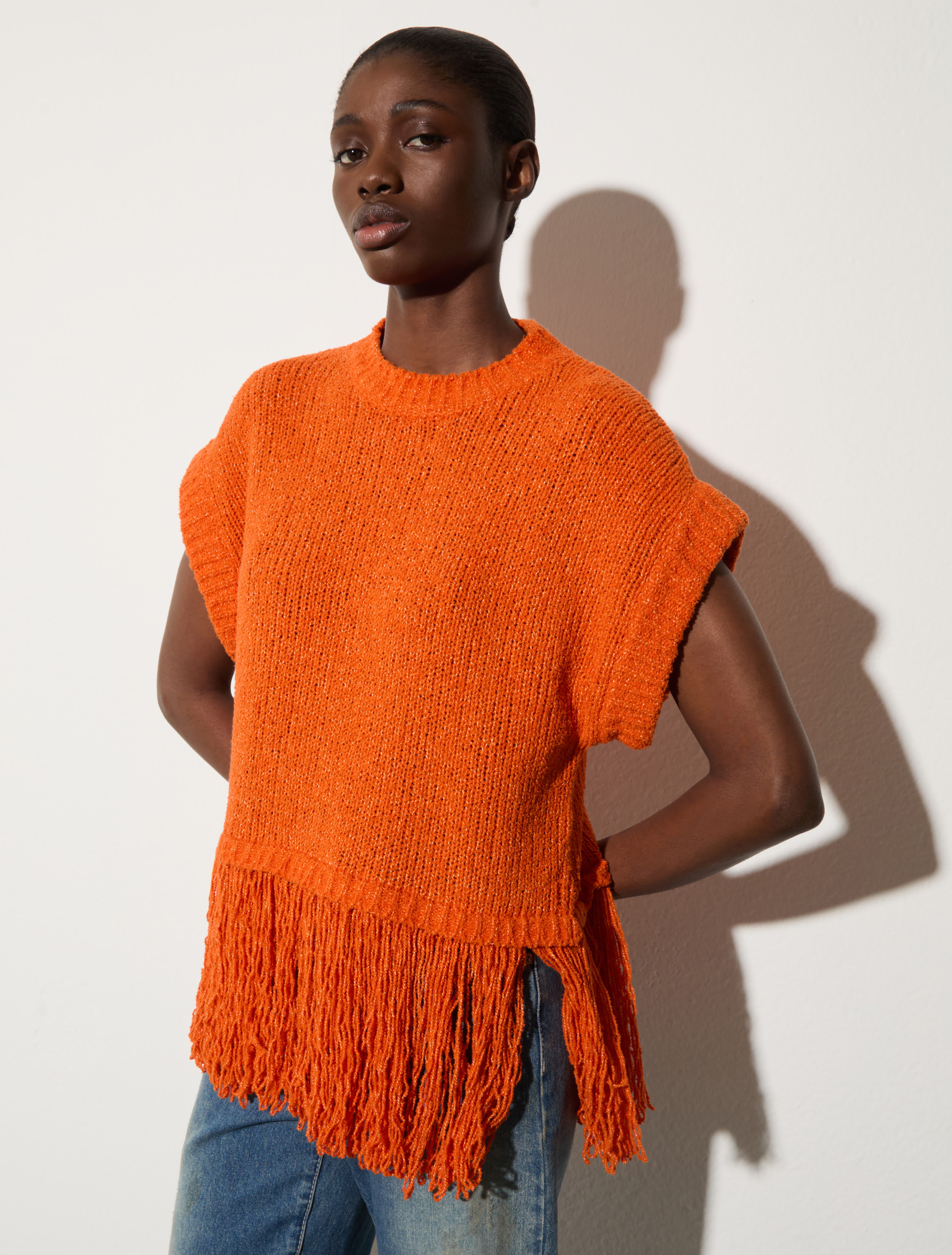 Bouclé jumper with fringe - ORANGE - MAX&Co.