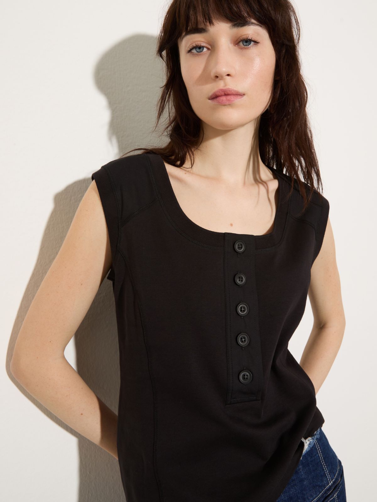 Jersey and poplin top - BLACK - MAX&Co.