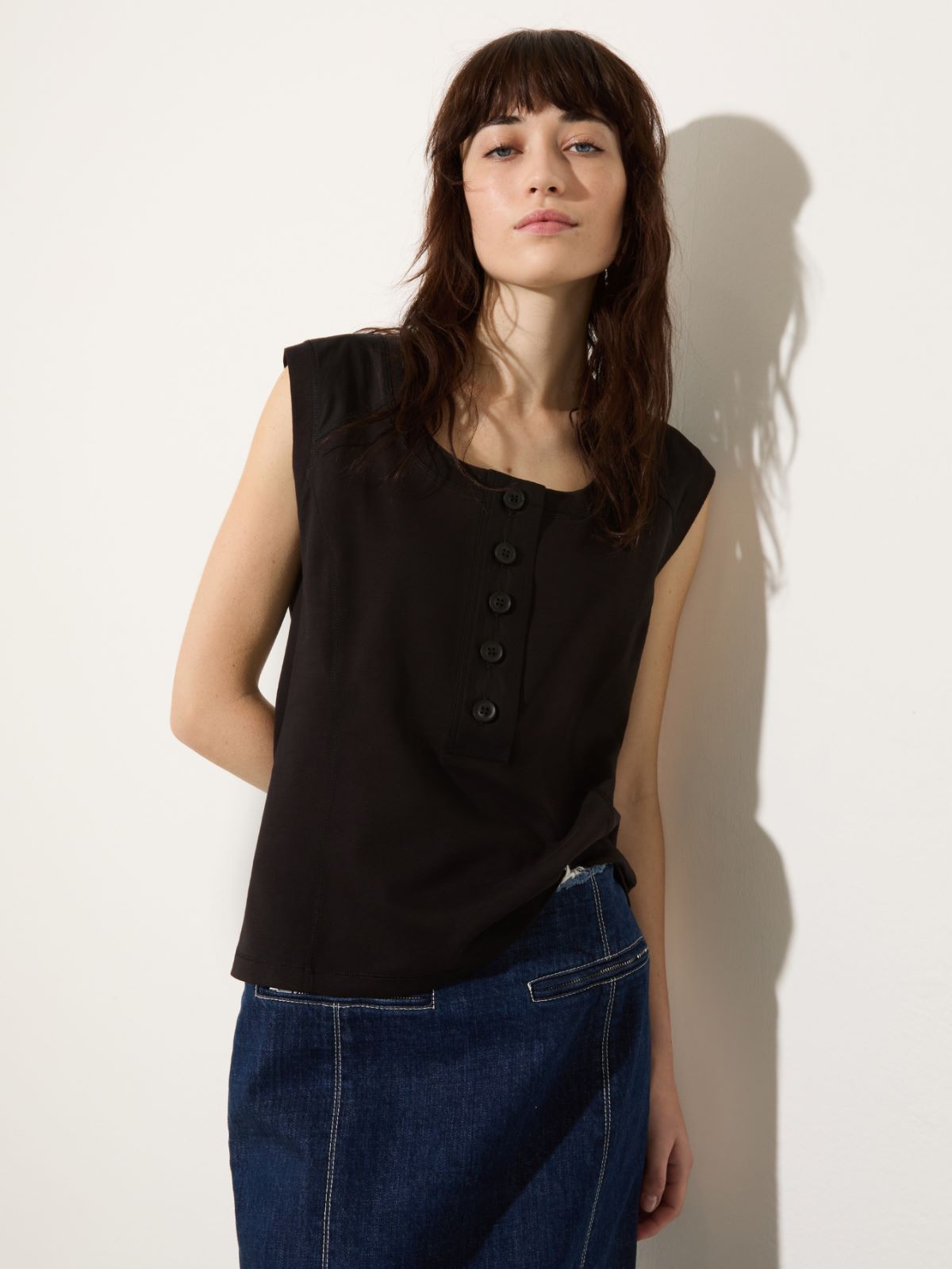 Jersey and poplin top - BLACK - MAX&Co.