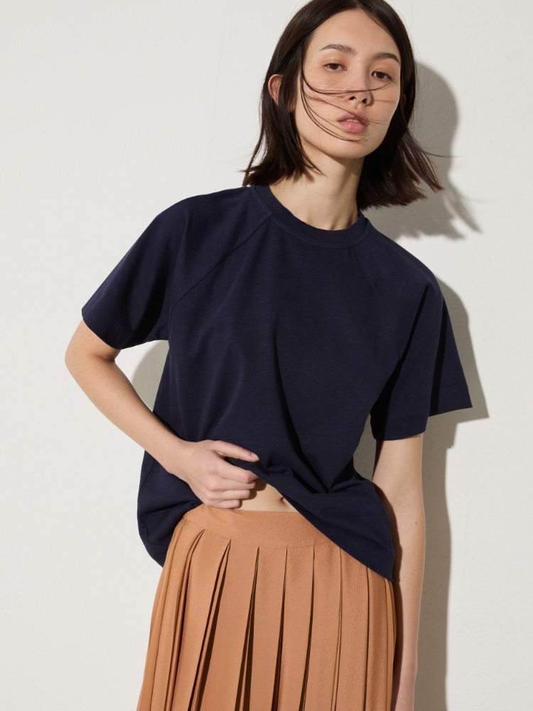 Cotton and linen T-shirt - MIDNIGHTBLUE - MAX&Co.