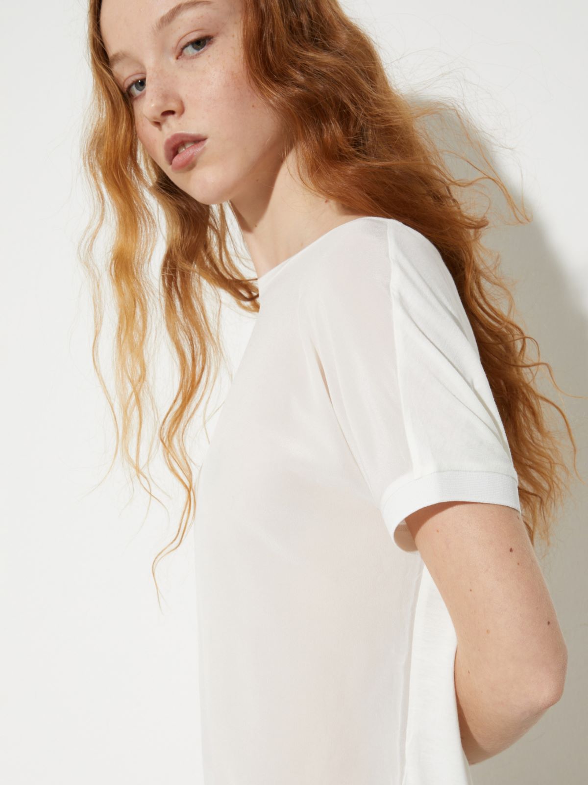 Silk and jersey T-shirt - WHITE - MAX&Co. - 3