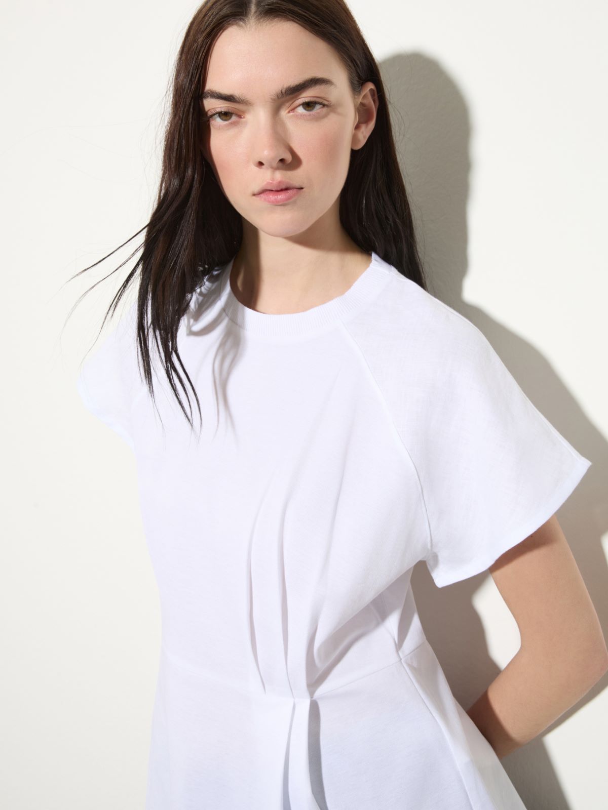 Cotton piqué and linen T-shirt - OPTICAL WHITE - MAX&Co.