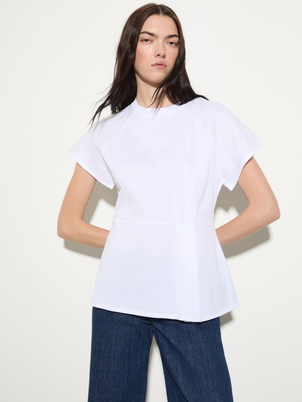 Cotton piqué and linen T-shirt - OPTICAL WHITE - MAX&Co.