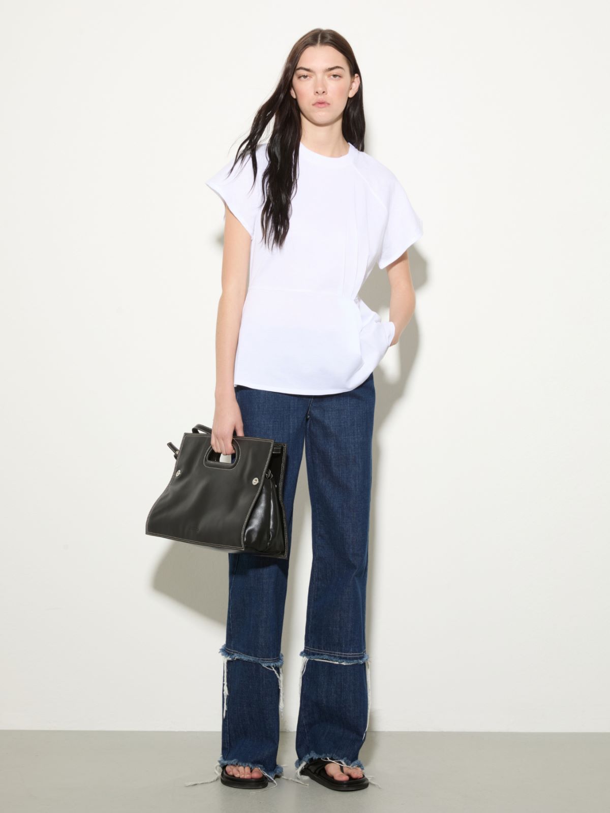 Cotton piqué and linen T-shirt - OPTICAL WHITE - MAX&Co.