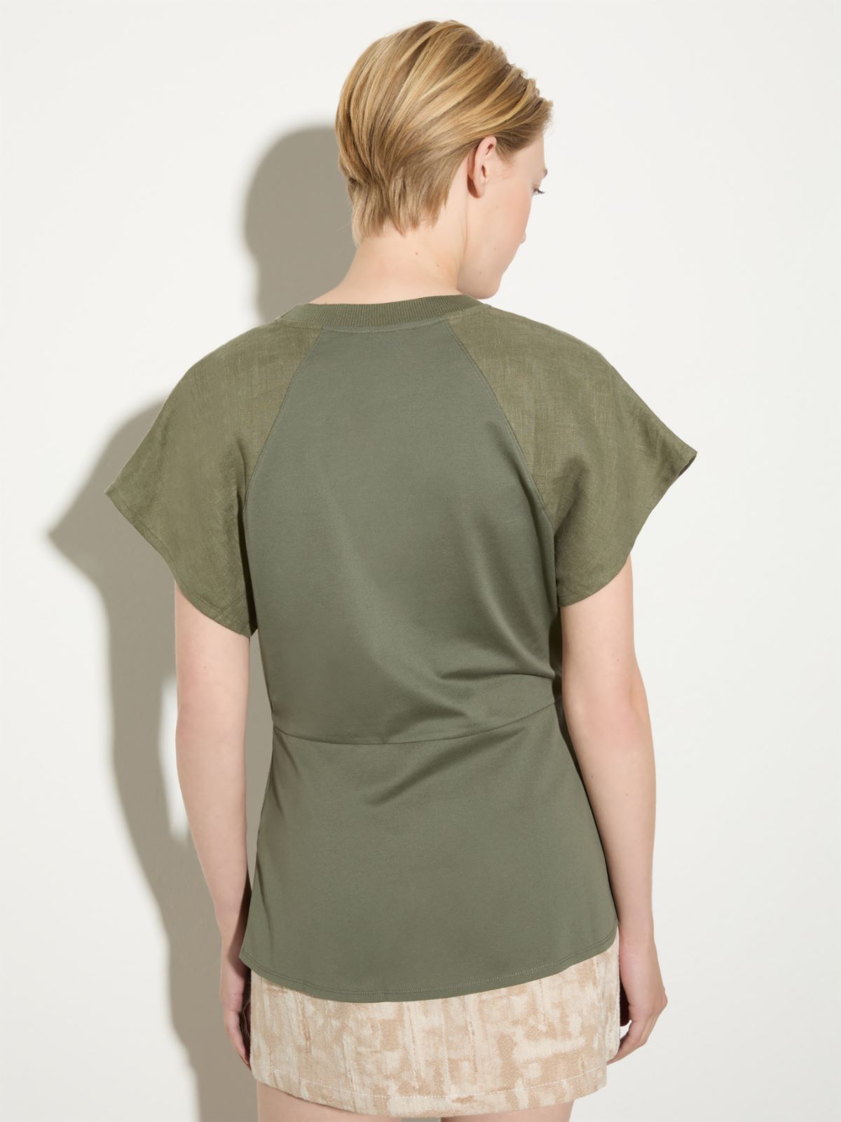 Cotton piqué and linen T-shirt - KAKI - MAX&Co.