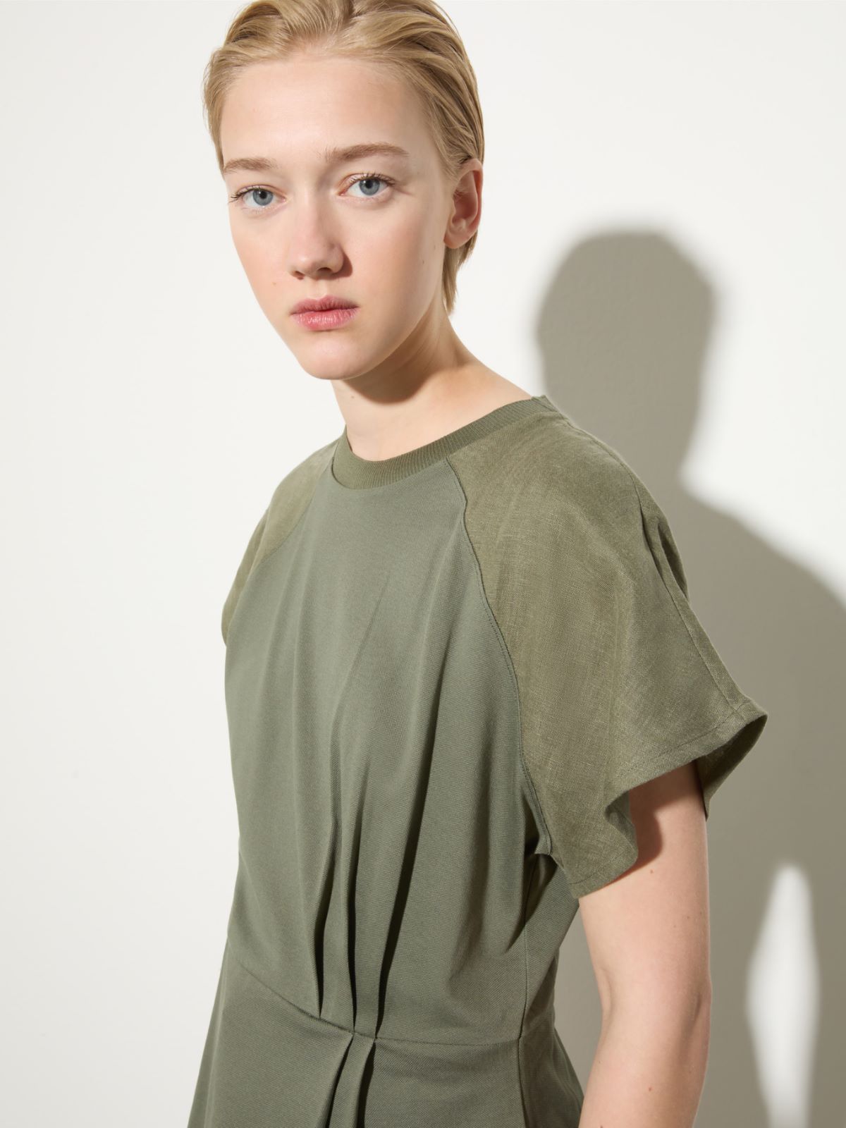 Cotton piqué and linen T-shirt - KAKI - MAX&Co.