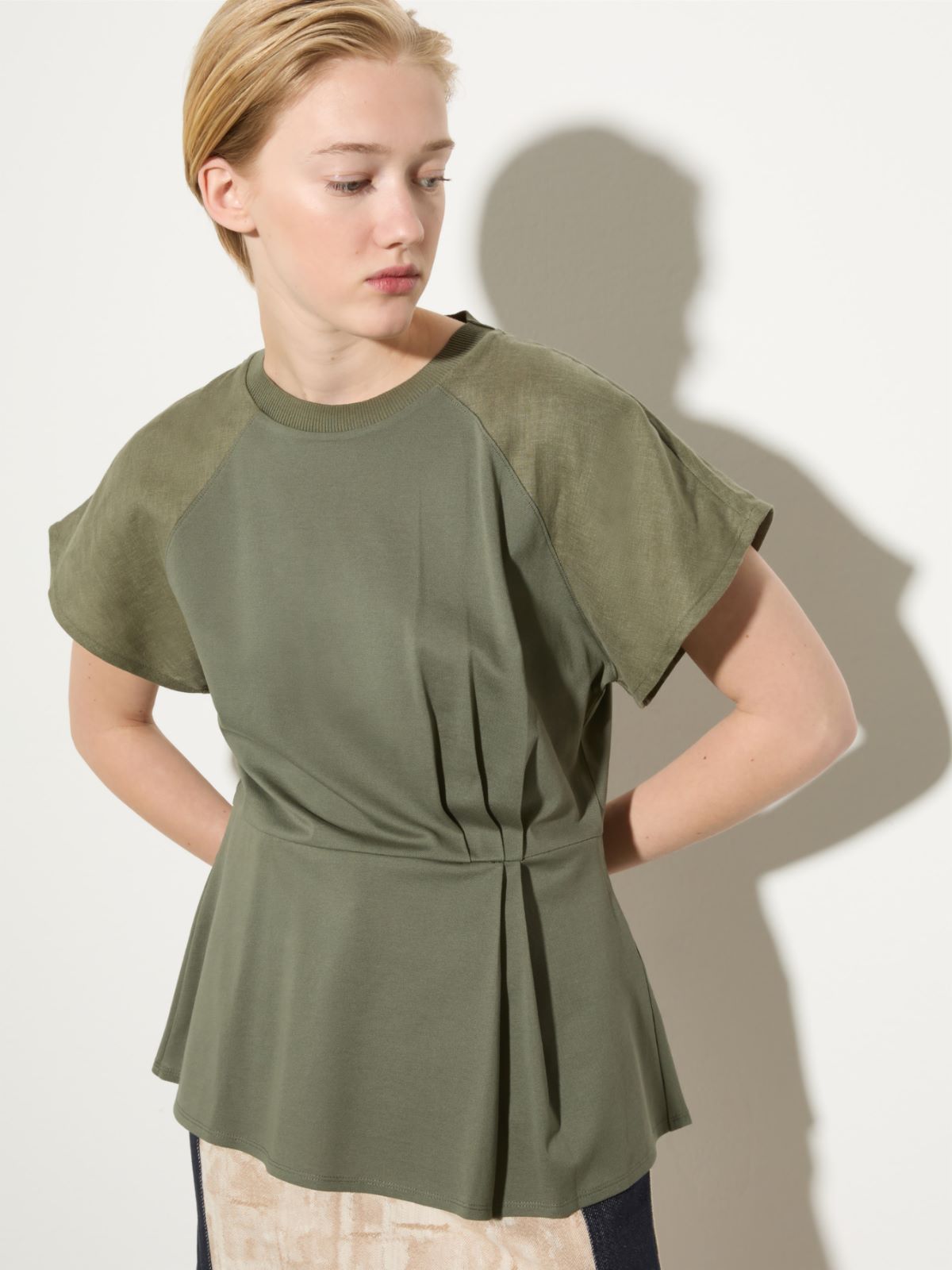 Cotton piqué and linen T-shirt - KAKI - MAX&Co.