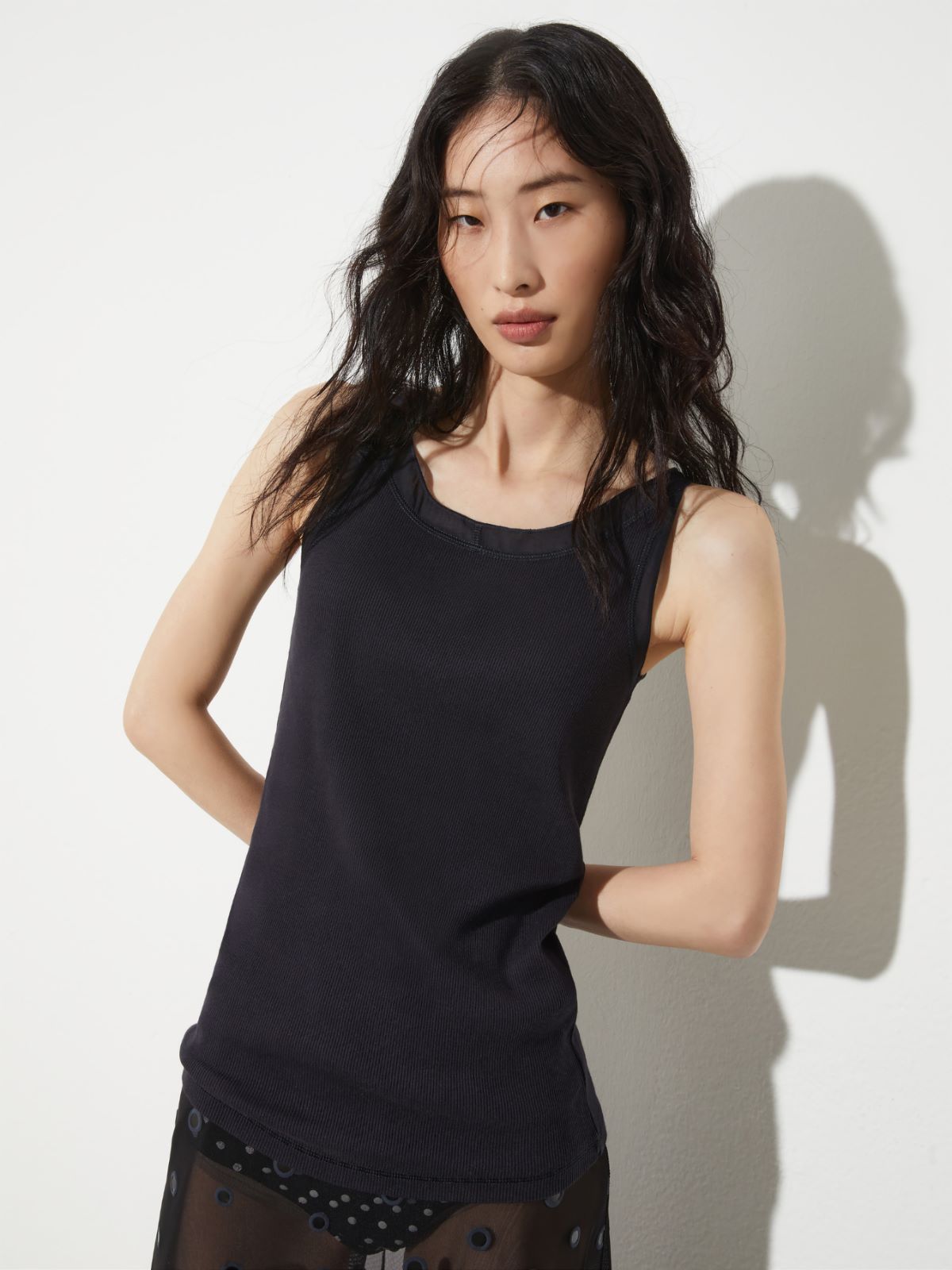 Ribbed cotton tank top - BLACK - MAX&Co.