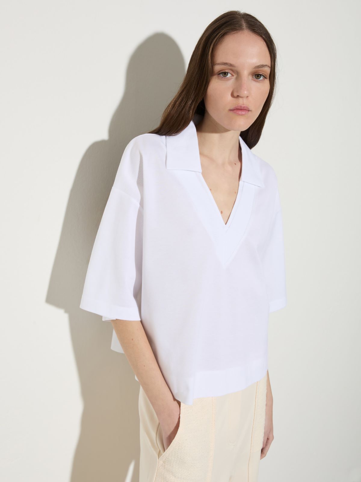 Cotton and linen layered T-shirt - OPTICAL WHITE - MAX&Co.