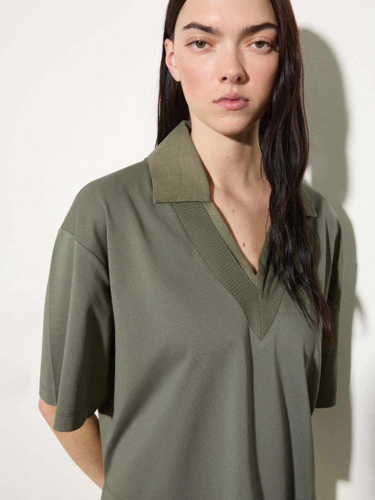 Cotton and linen layered T-shirt - KAKI - MAX&Co.