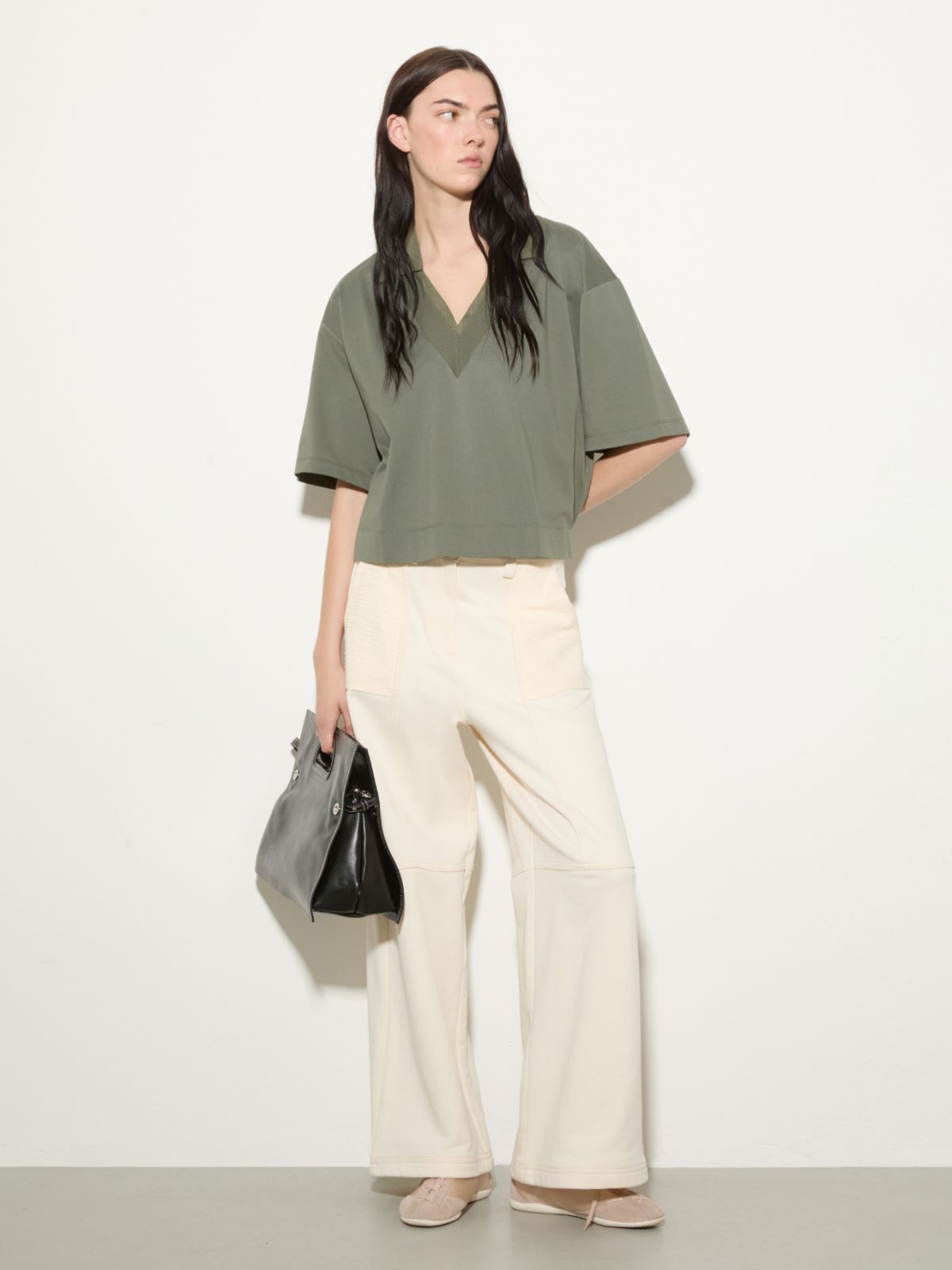 Cotton and linen layered T-shirt - KAKI - MAX&Co.