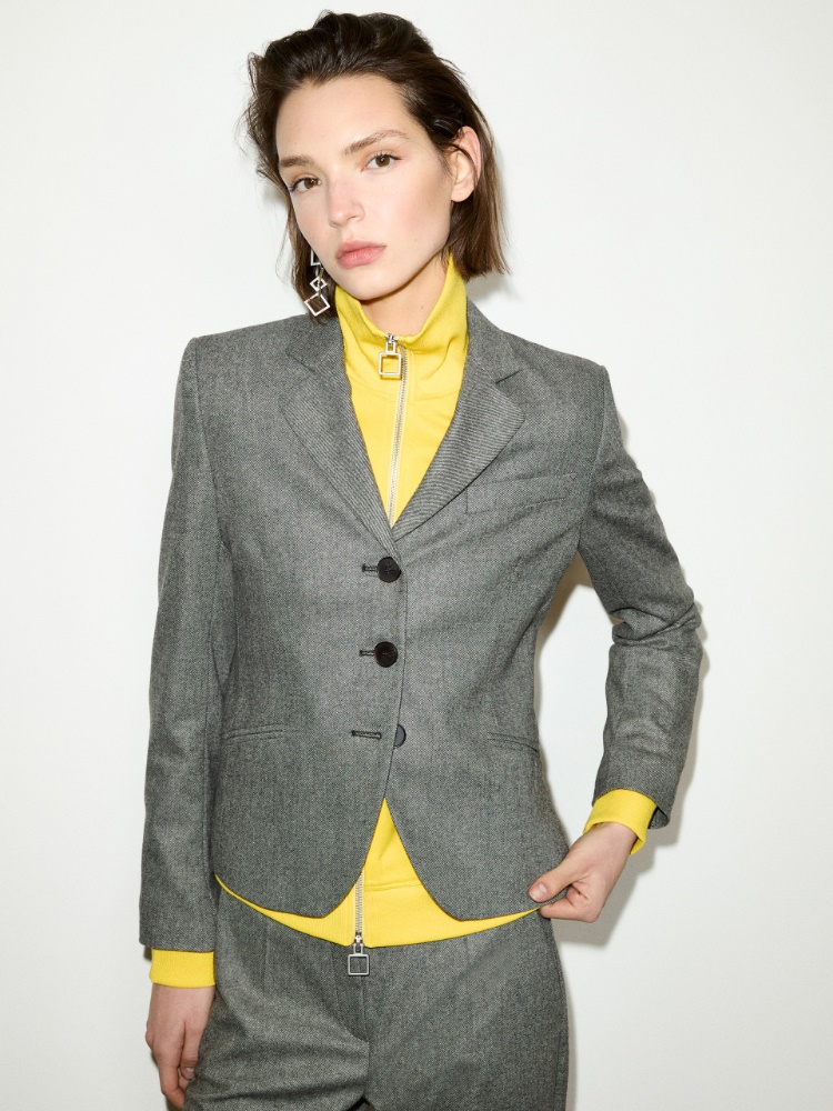 Slim-fit flannel blazer - BLACK - MAX&Co.