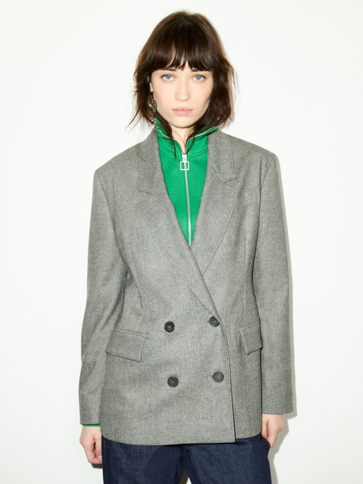 Double-breasted flannel blazer - BLACK - MAX&Co.