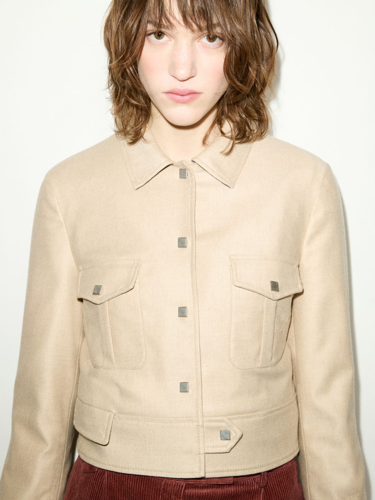 Cropped flannel jacket - BEIGE - MAX&Co. - 3