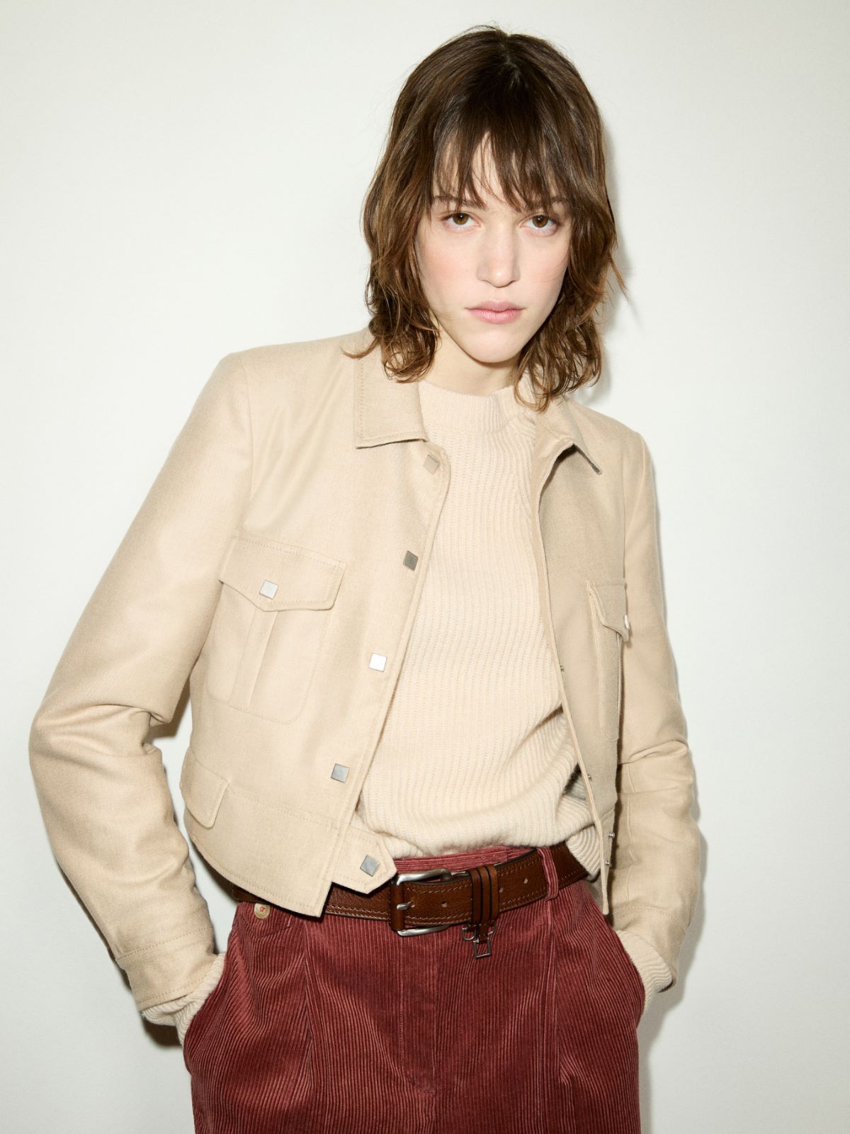 Cropped flannel jacket - BEIGE - MAX&Co.
