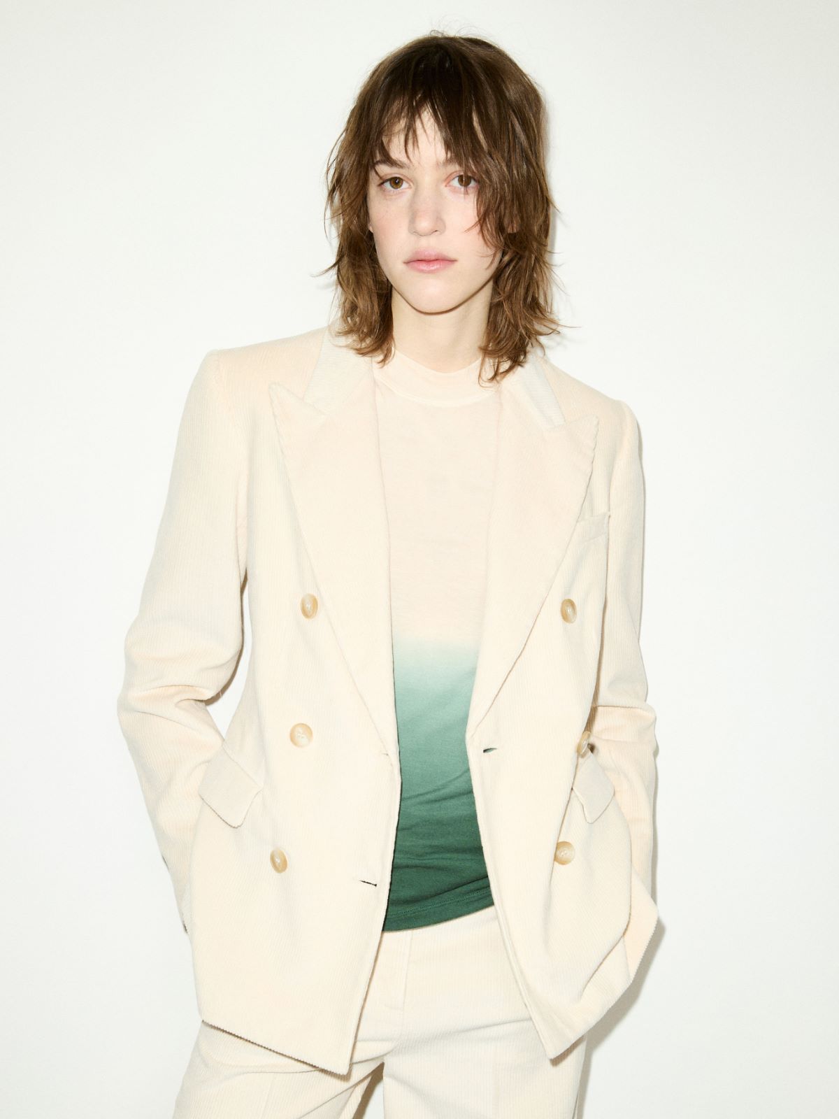 Double-breasted corduroy blazer - MILK - MAX&Co.
