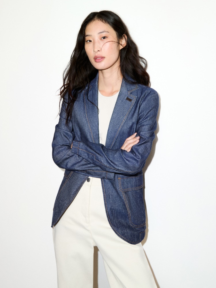 [チェルキア]  コットン アンド リネン デニム ジャケット - NAVY - MAX&Co.