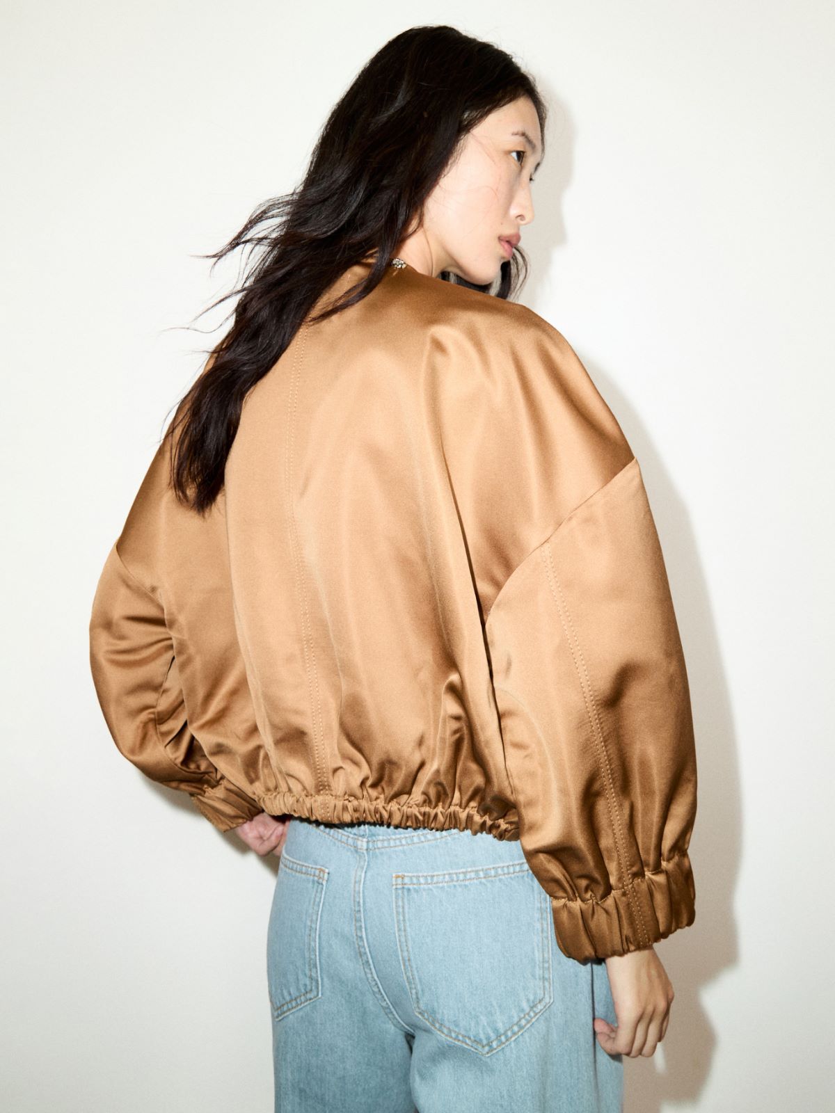 Bejewelled satin bomber jacket - BEIGE - MAX&Co.