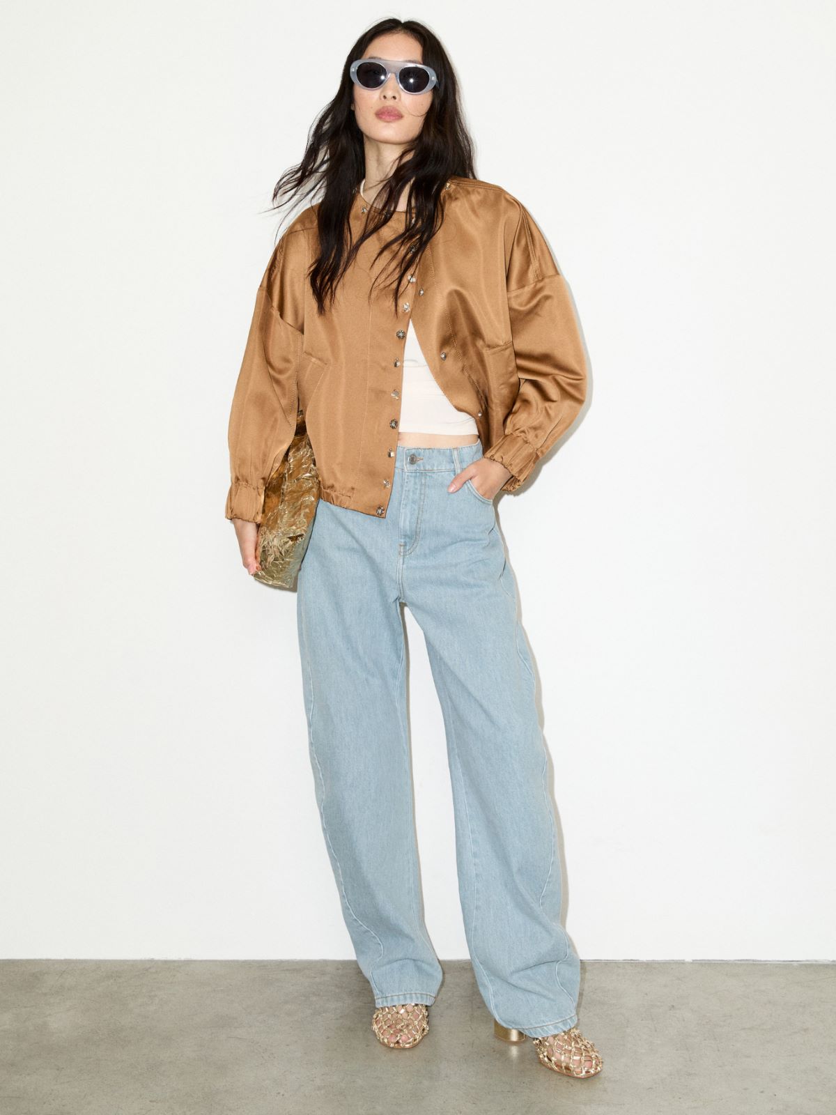 Bejewelled satin bomber jacket - BEIGE - MAX&Co.