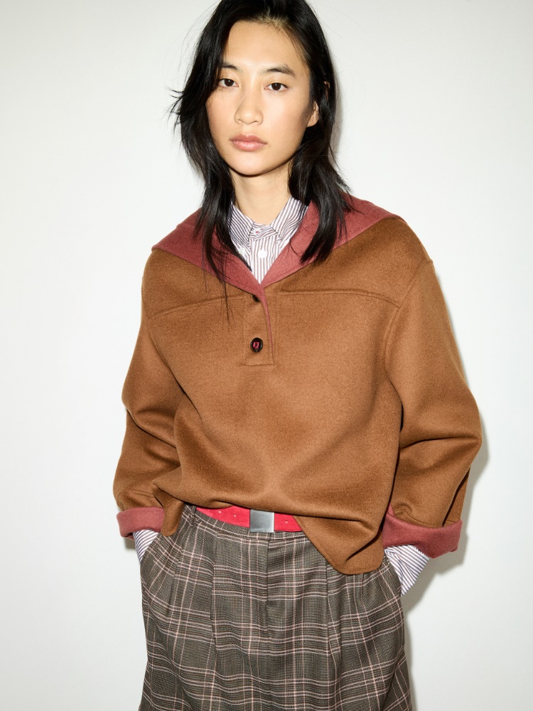 Double-woven wool pullover jacket - CINNAMON - MAX&Co.