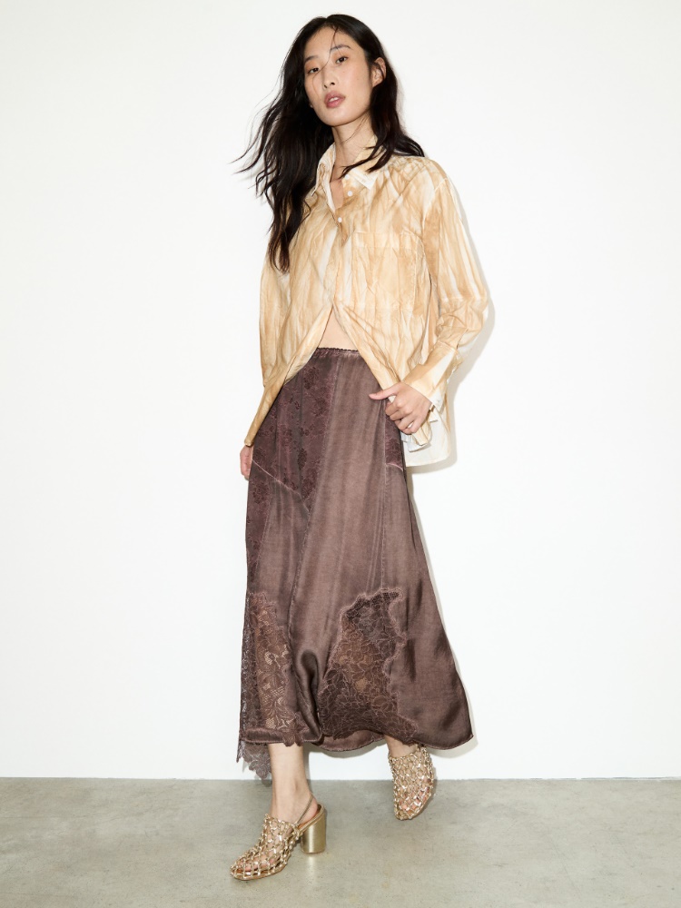 Lace-insert satin midi skirt - MAX&Co.