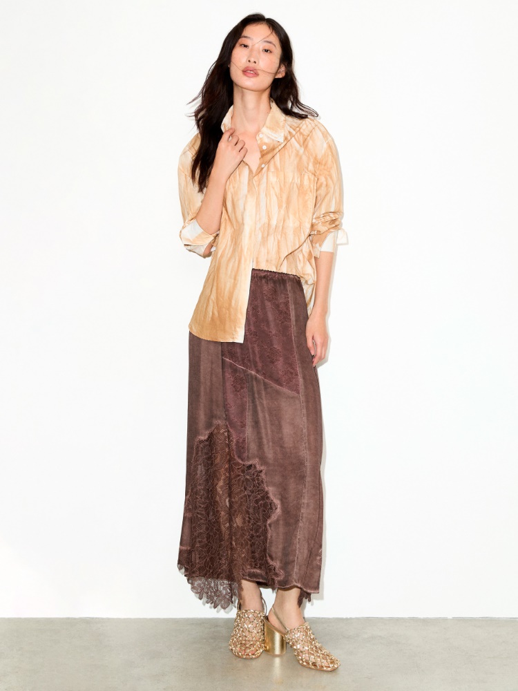 Lace-insert satin midi skirt - MAX&Co. - 5