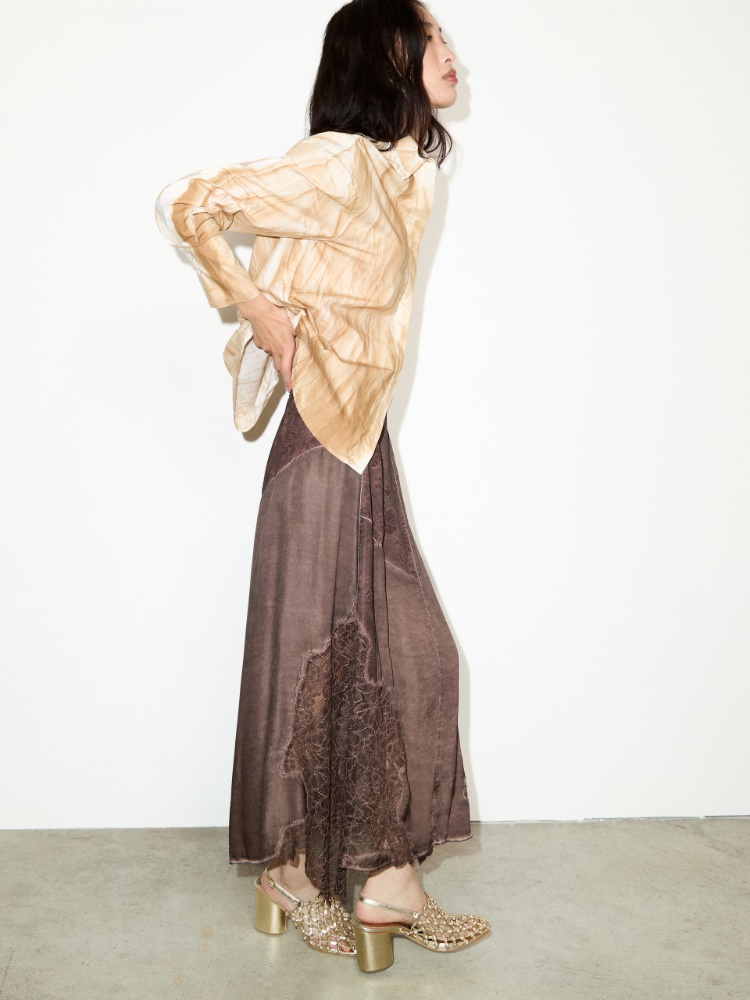 Lace-insert satin midi skirt - MAX&Co. - 4