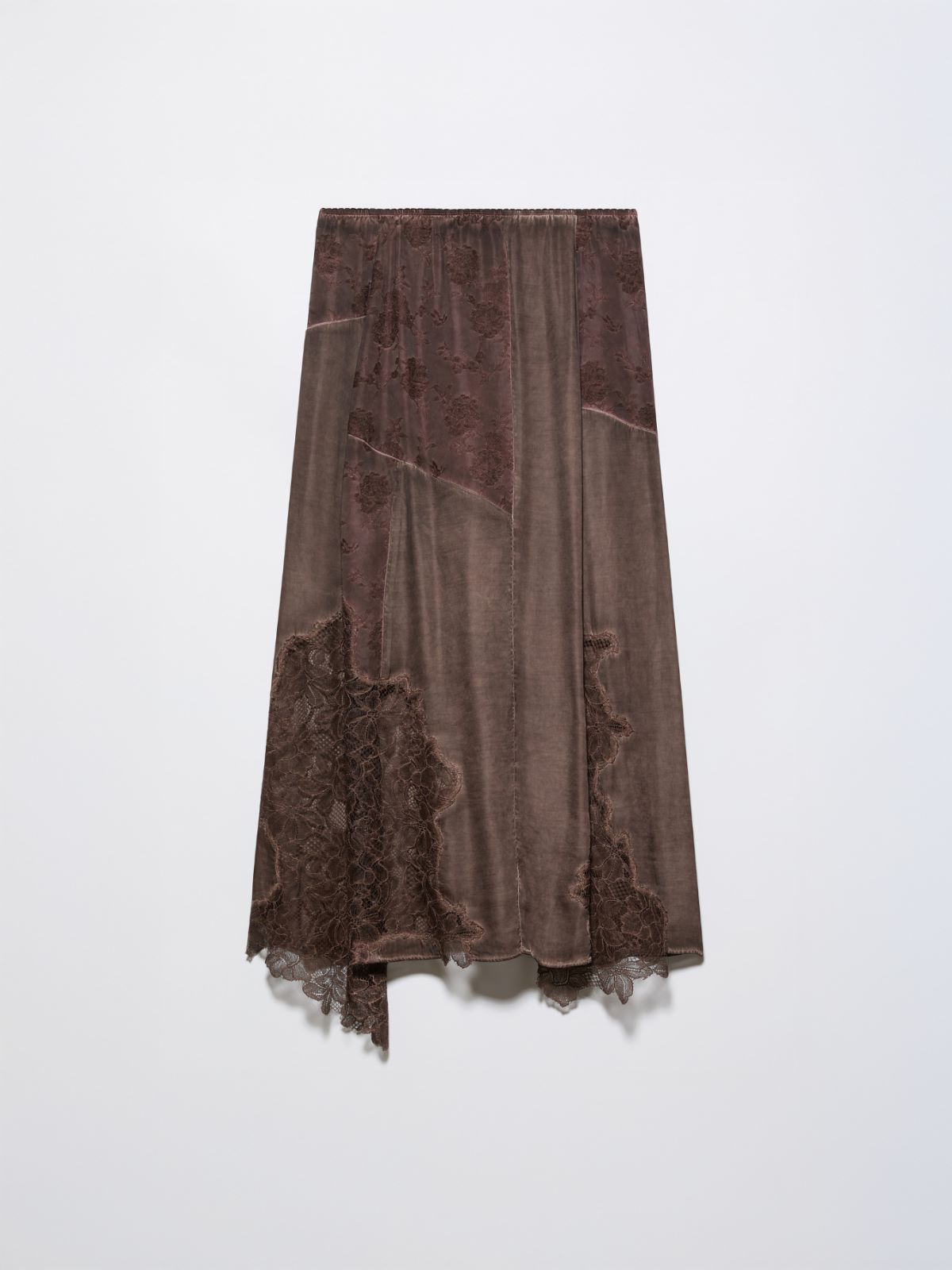 Lace-insert satin midi skirt - CHOCOLATE - MAX&Co. - 5