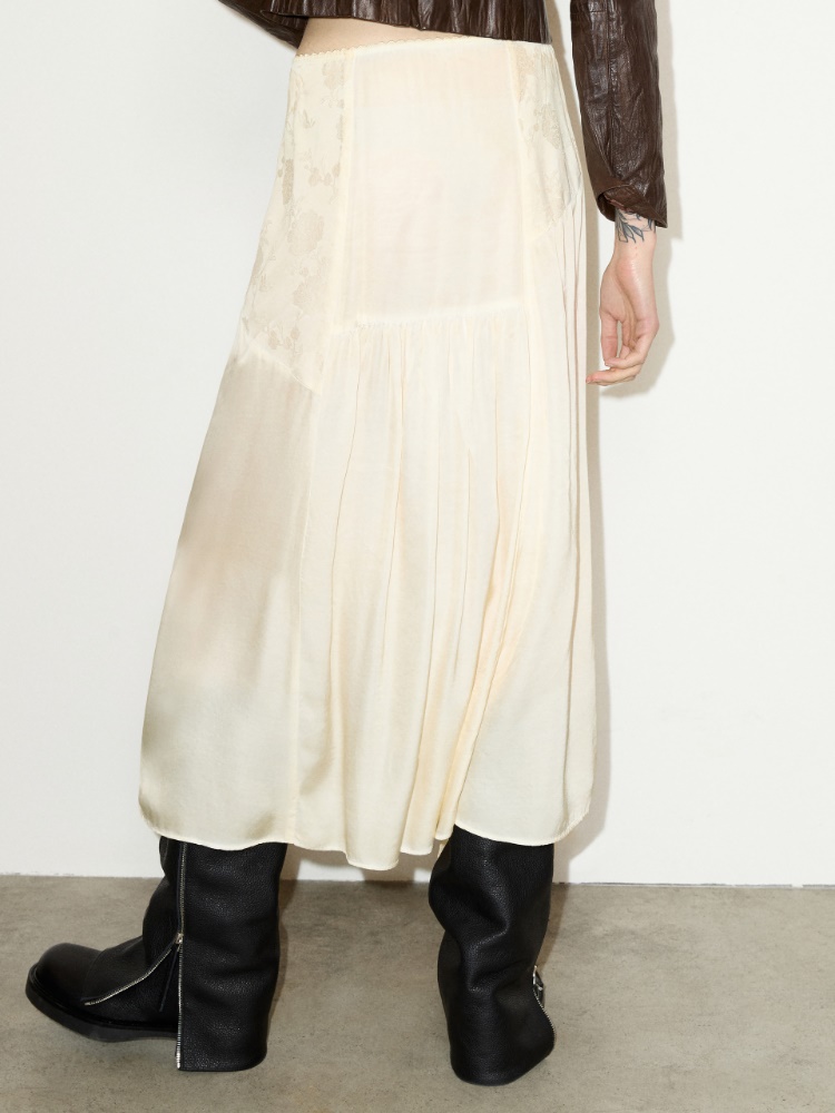 Lace-insert satin midi skirt - BANANA - MAX&Co. - 2