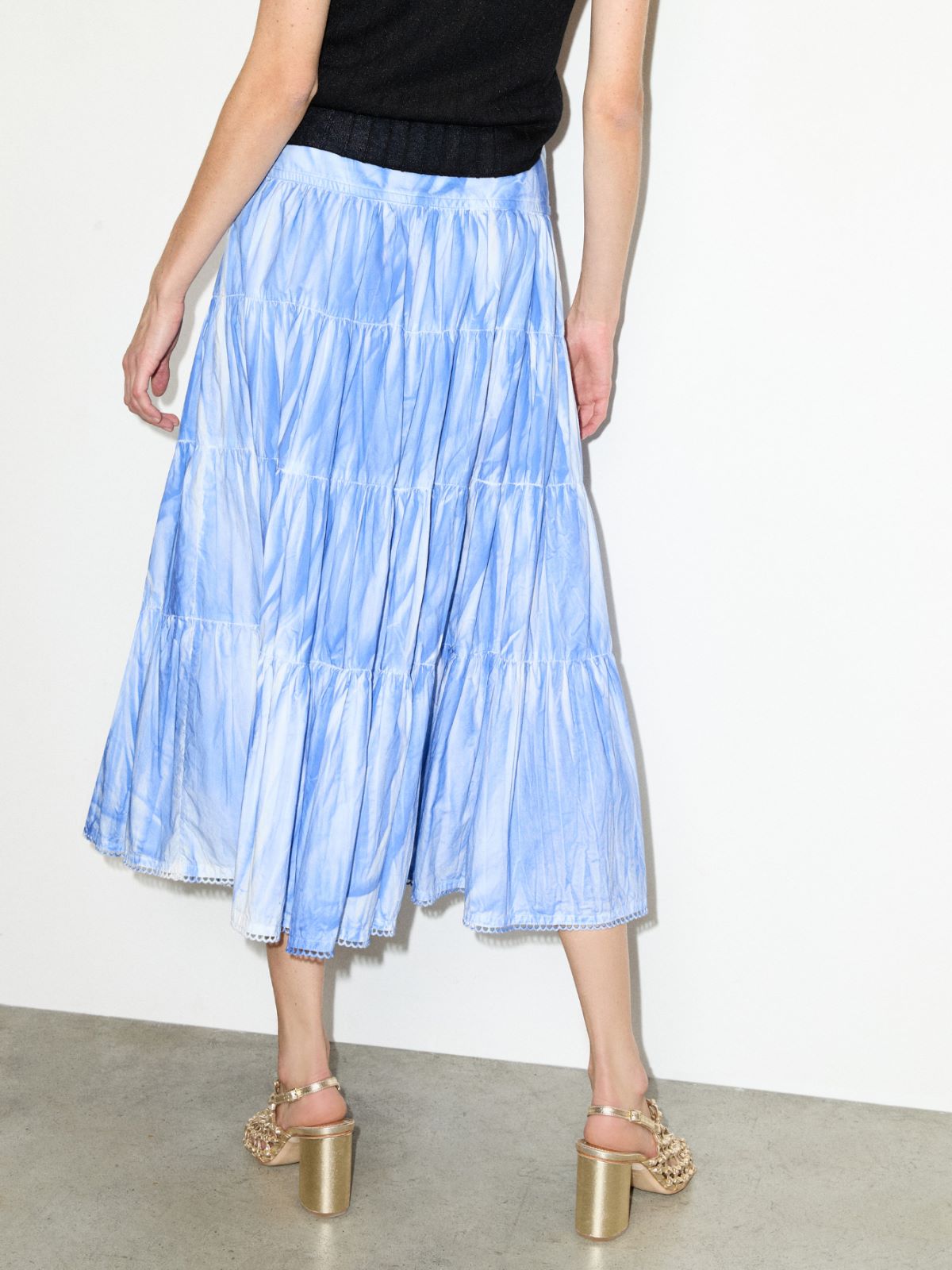 Falda midi corola de popelina de algodón - AZUL - MAX&Co.