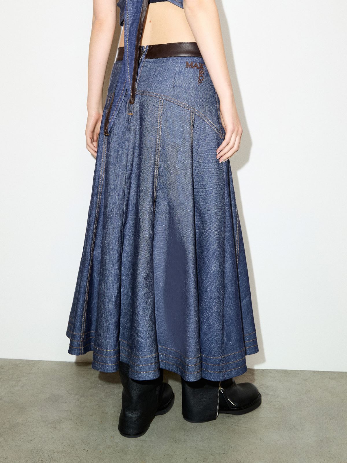 Falda de denim de algodón y lino - AZUL - MAX&Co.