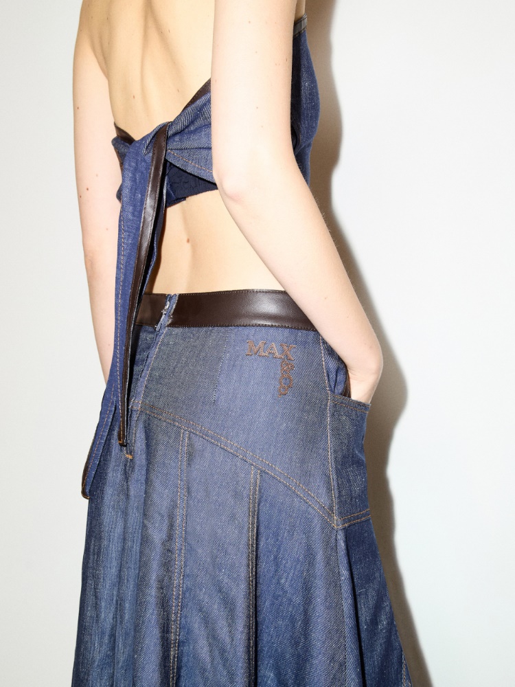 Falda de denim de algodón y lino - MAX&Co. - 3