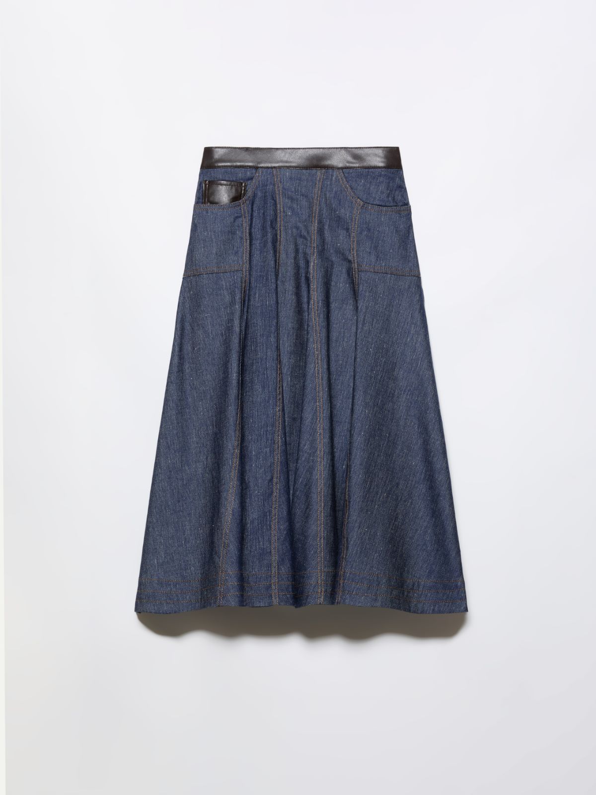 Falda de denim de algodón y lino - AZUL - MAX&Co.
