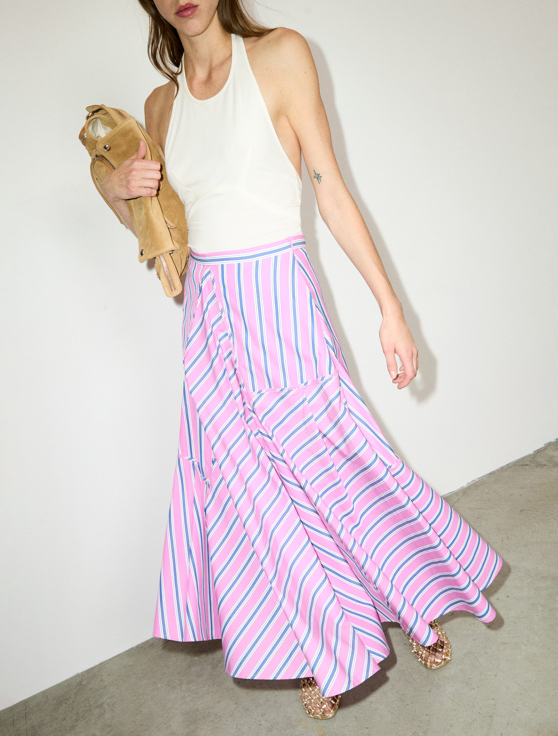 Striped cotton-poplin skirt - MAX&Co.