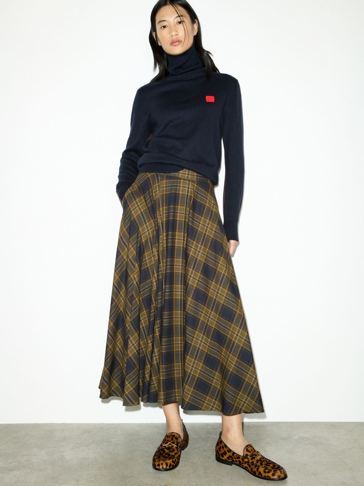 Checked midi skirt - OLIVE - MAX&Co.
